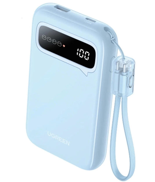 Външна батерия UGREEN PB522, 10000mAh, 20W, QC + PD, 1 x USB-A - 1 x USB-C, Синя