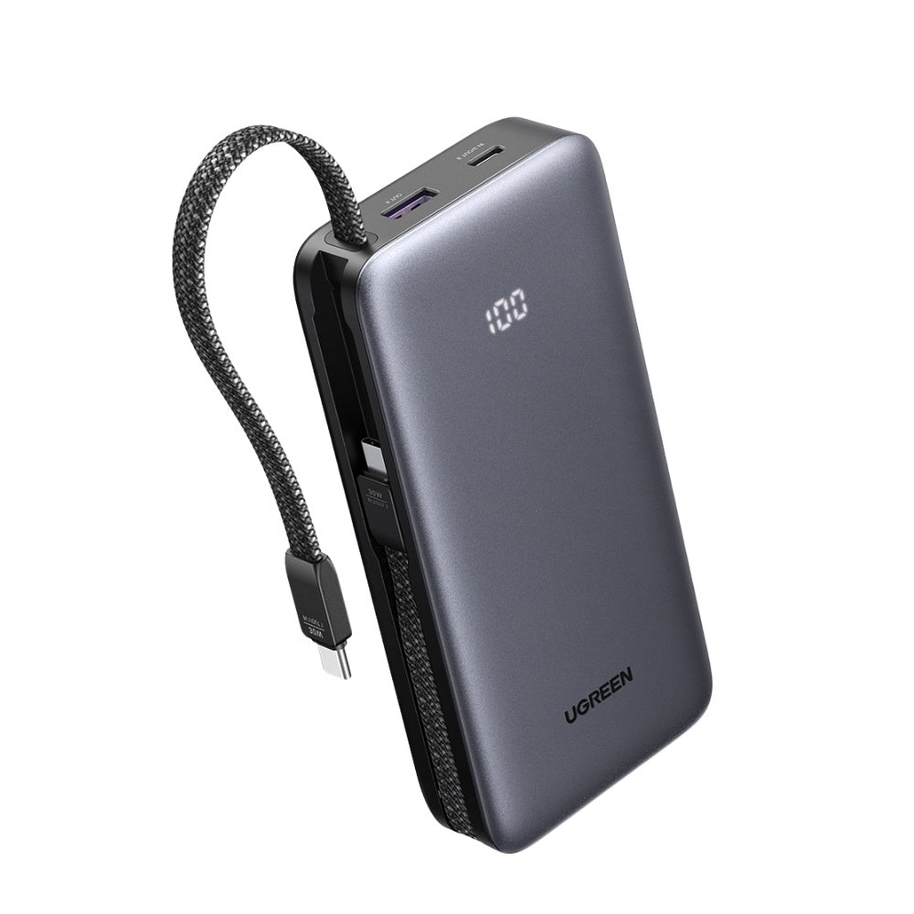 Външна батерия UGREEN PB528 (55985B), 20000mAh, 30W, QC + PD, 1 x USB-A - 3 x USB-C, Сив