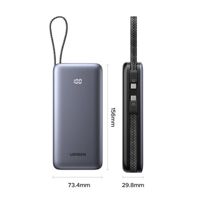 Външна батерия UGREEN PB528 (55985B), 20000mAh, 30W, QC + PD, 1 x USB-A - 3 x USB-C, Сив