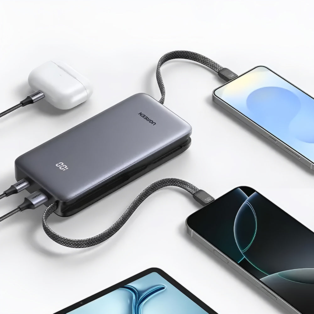 Външна батерия UGREEN PB528 (55985B), 20000mAh, 30W, QC + PD, 1 x USB-A - 3 x USB-C, Сив