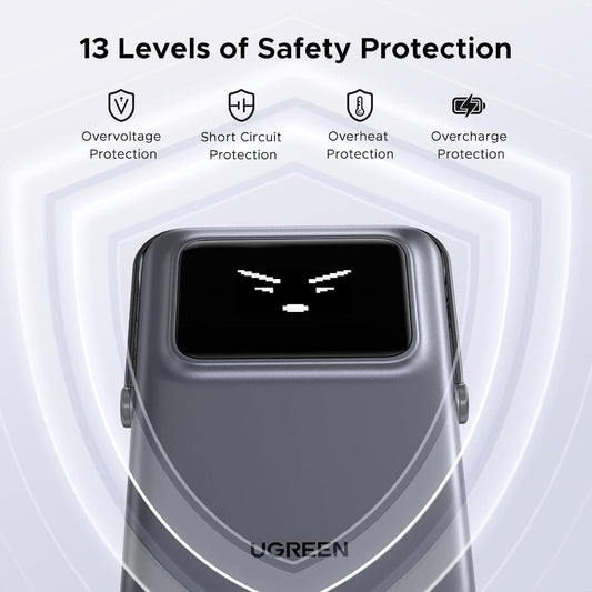 Външна батерия Wireless UGREEN PB572 Uno, 10000mAh, 20W, PD + FQI, 1 x QI - 1 x USB-C, Сив