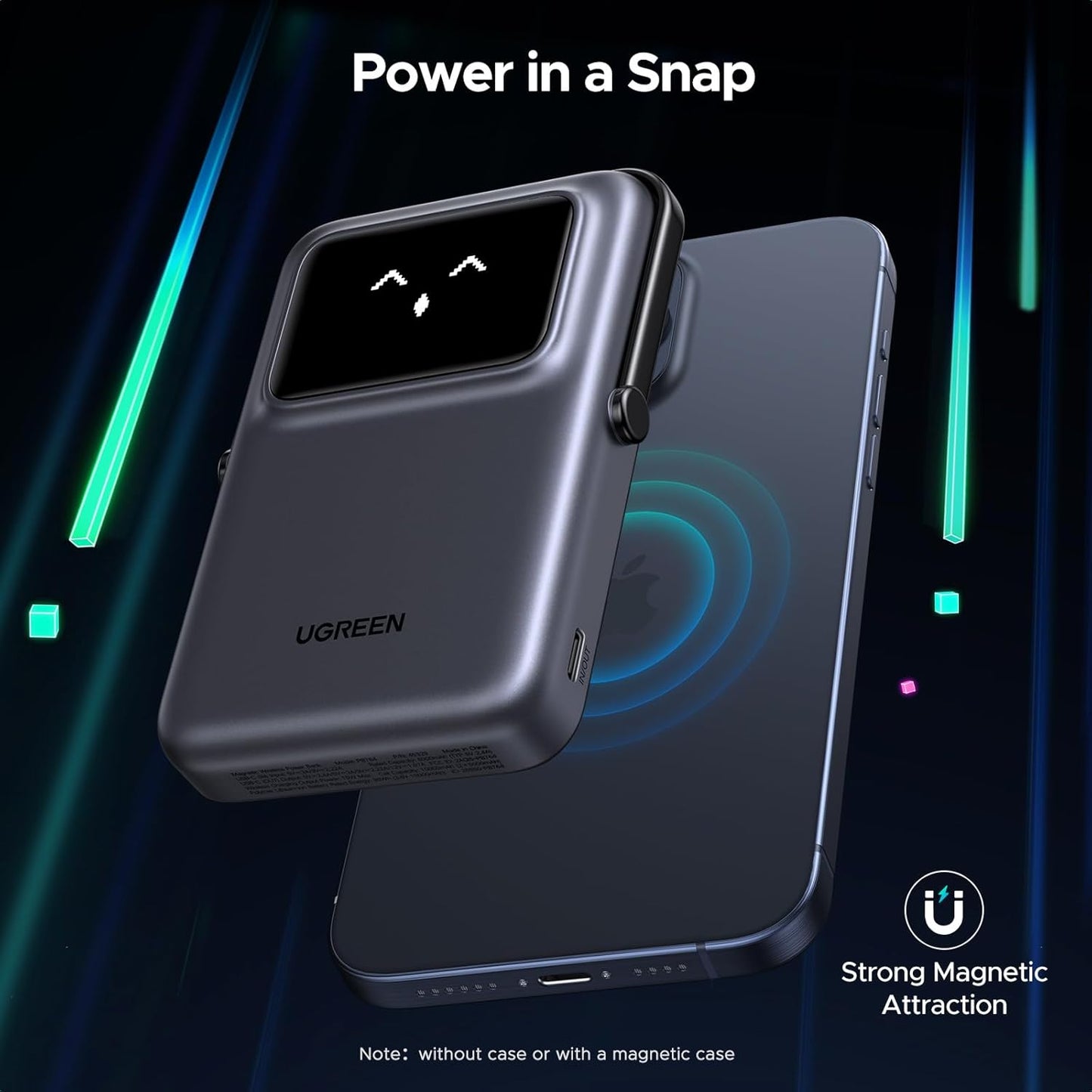 Външна батерия Wireless UGREEN PB572 Uno, 10000mAh, 20W, PD + FQI, 1 x QI - 1 x USB-C, Сив