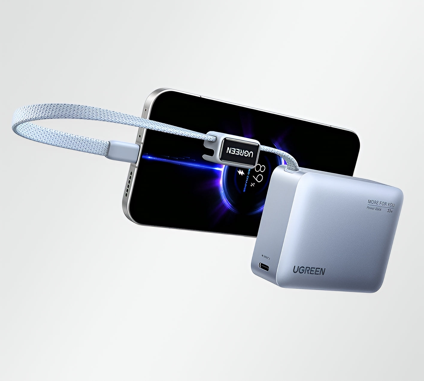 Външна батерия UGREEN PB584 (75173B), 10000mAh, 33W, QC + PD, 1 x USB-A - 2 x USB-C, Синя