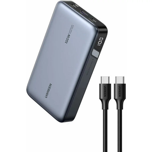 Външна батерия UGREEN PB720 Nexode, 20000mAh, 100W, QC + PD, 1 x USB-A - 2 x USB-C, Сивa
