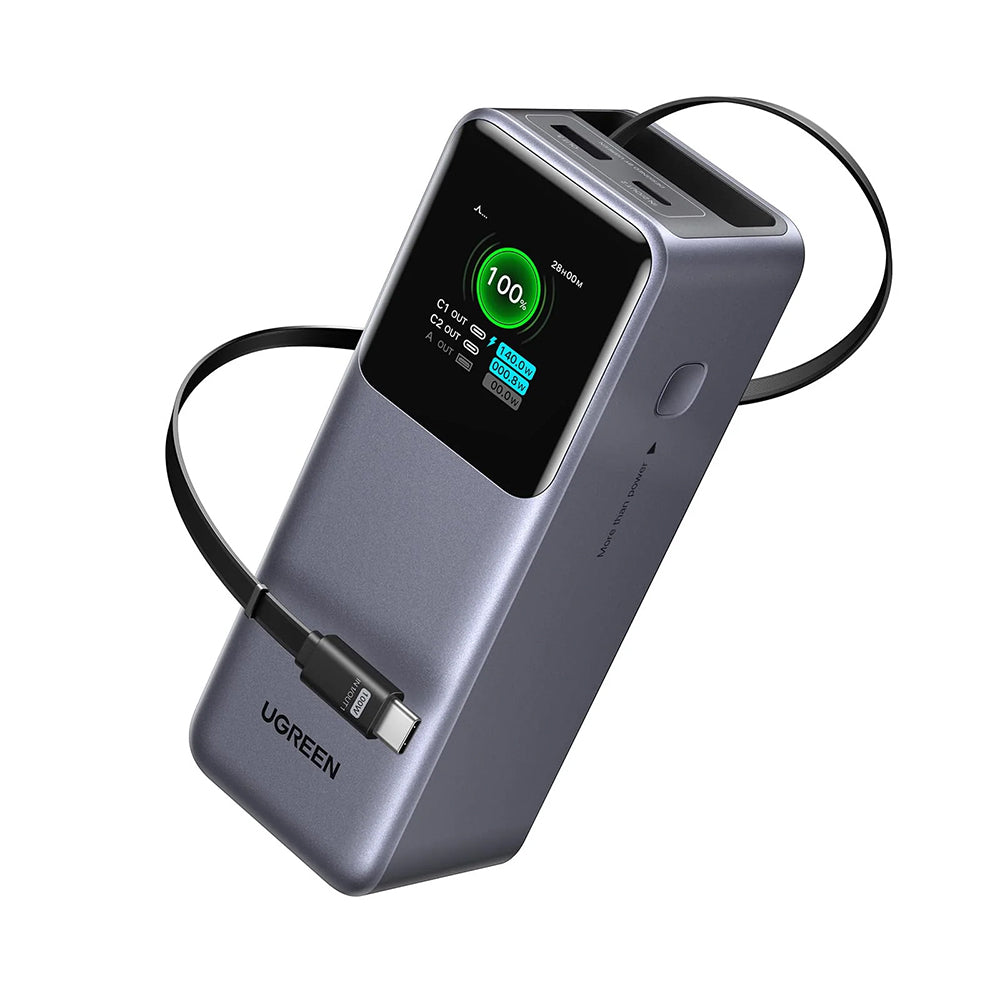 Външна батерия UGREEN PB726 (55987B), 20000mAh, 165W, QC + PD, 1 x USB-A - 2 x USB-C, Сив