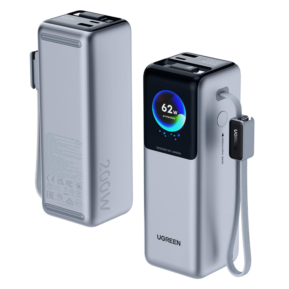 Външна батерия UGREEN PB728 (75702B), 25000mAh, 200W, QC + PD, 1 x USB-A - 3 x USB-C, Сив