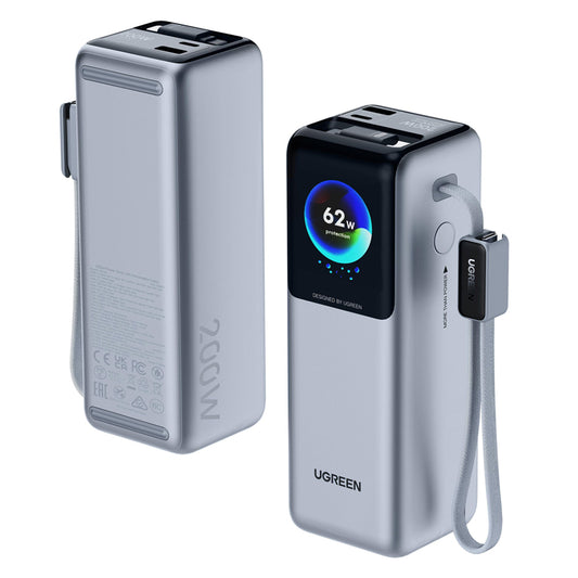 Външна батерия UGREEN PB728 (75702B), 25000mAh, 200W, QC + PD, 1 x USB-A - 3 x USB-C, Сив