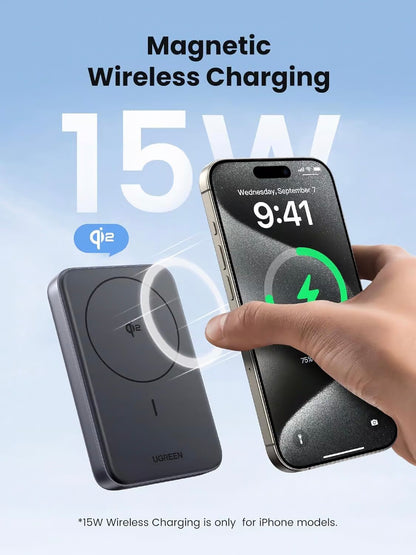 Външна батерия UGREEN PB761, 10000mAh, 30W, PD + FQI, 1 x QI - 1 x USB-C, Сив