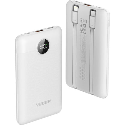 Veger C11C External Battery, 10000mAh, 22.5W, QC + PD, 1 x Lightning - 1 x USB-A - 2 x USB-C, White