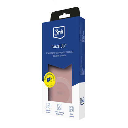 3MK PastelUp Wireless External Battery, 10000mAh, 22.5W, QC + PD + FQI, 1 x USB-A - 1 x USB-C - 2 x QI, Pink
