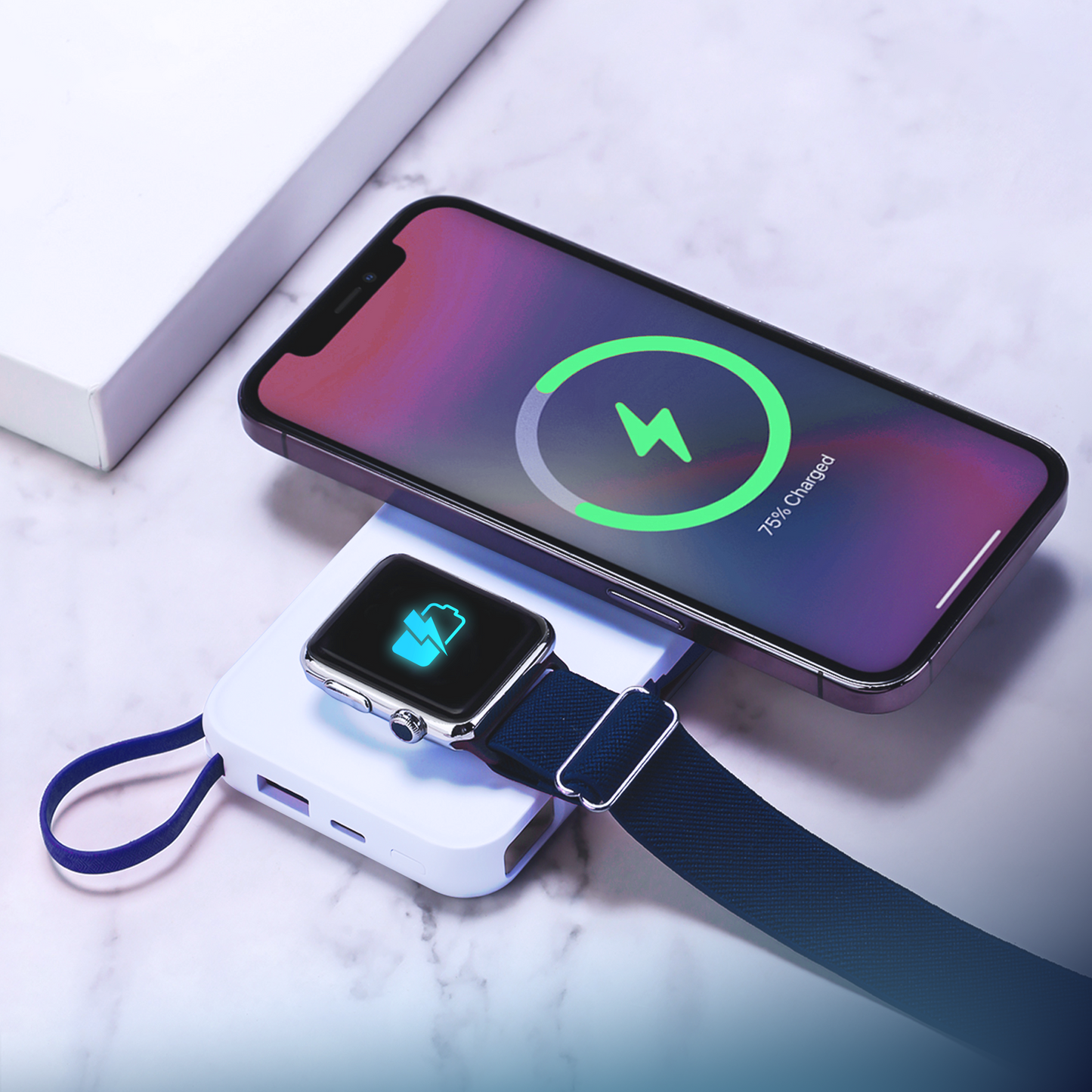 3MK PastelUp Wireless External Battery, 10000mAh, 22.5W, QC + PD + FQI, 1 x USB-A - 1 x USB-C - 2 x QI, White