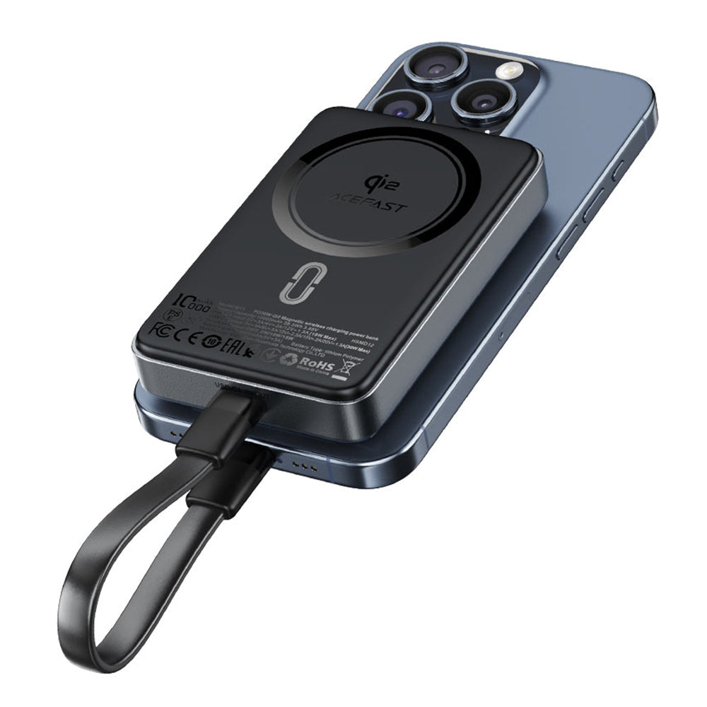 Външна батерия Wireless Acefast M11, 10000mAh, 30W, PD + FQI, 1 x QI - 1 x USB-C, Черна