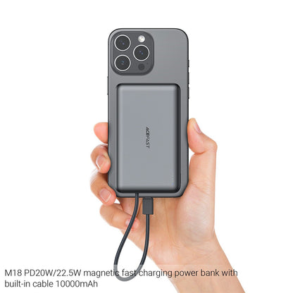 Външна безжична батерия Acefast M18, 10000mAh, 22.5W, PD + FQI, 1 x QI - 2 x USB-C, Черна