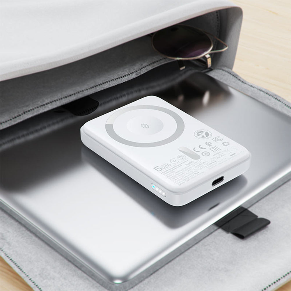 Acefast M25 Wireless External Battery, 5000mAh, 20W, PD + FQI, 1 x QI - 1 x USB-C, White