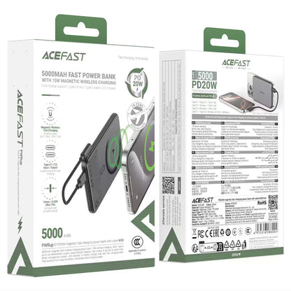 Външна батерия Wireless Acefast M30, 5000mAh, 20W, PD + FQI, 1 x QI - 2 x USB-C, Черна