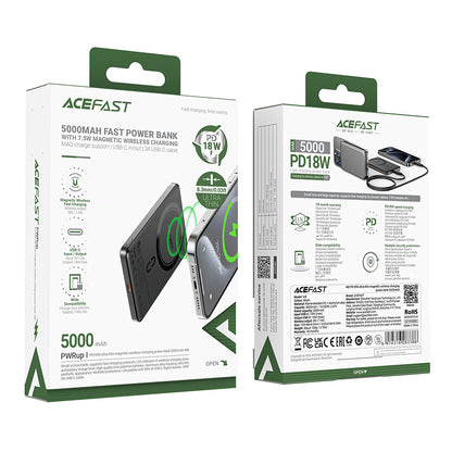 Външна батерия Wireless Acefast M8, 5000mAh, 18W, PD + FQI, 1 x QI - 1 x USB-C, Черна