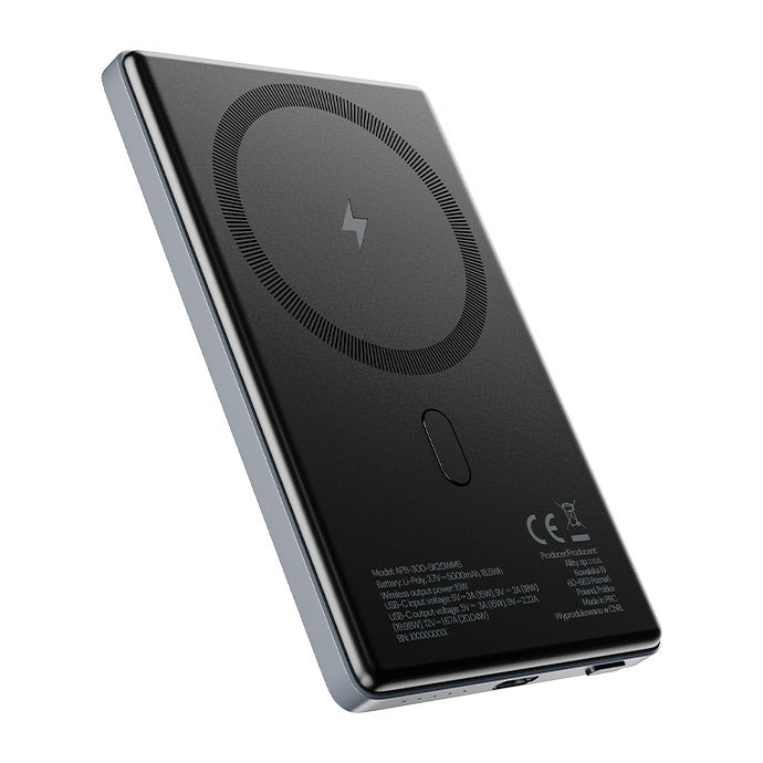 Allity Wireless External Battery. APB-300, 5000mAh, 20W, PD + QC, 1 x QI - 1 x USB-C, Gray