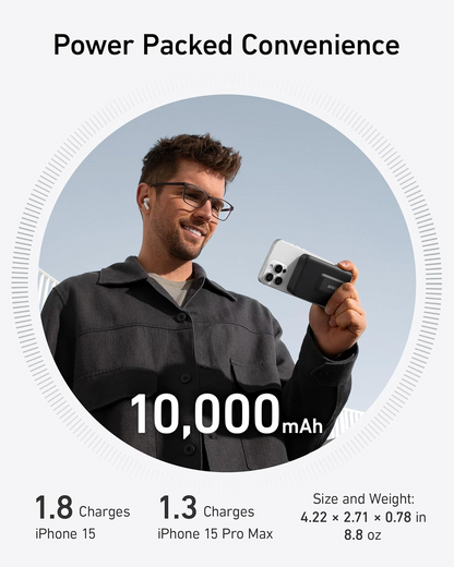 Anker MagGo Wireless External Battery, 10000mAh, 27W, PD + FQI, 1 x QI - 1 x USB-C, Black A1654011