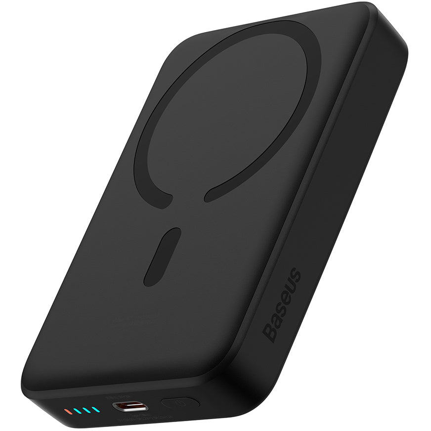 Магнитна мини безжична външна батерия Baseus, 10000mAh, 30W, PD + FQI, 1 x QI - 1 x USB-C, черна PPCX110201 