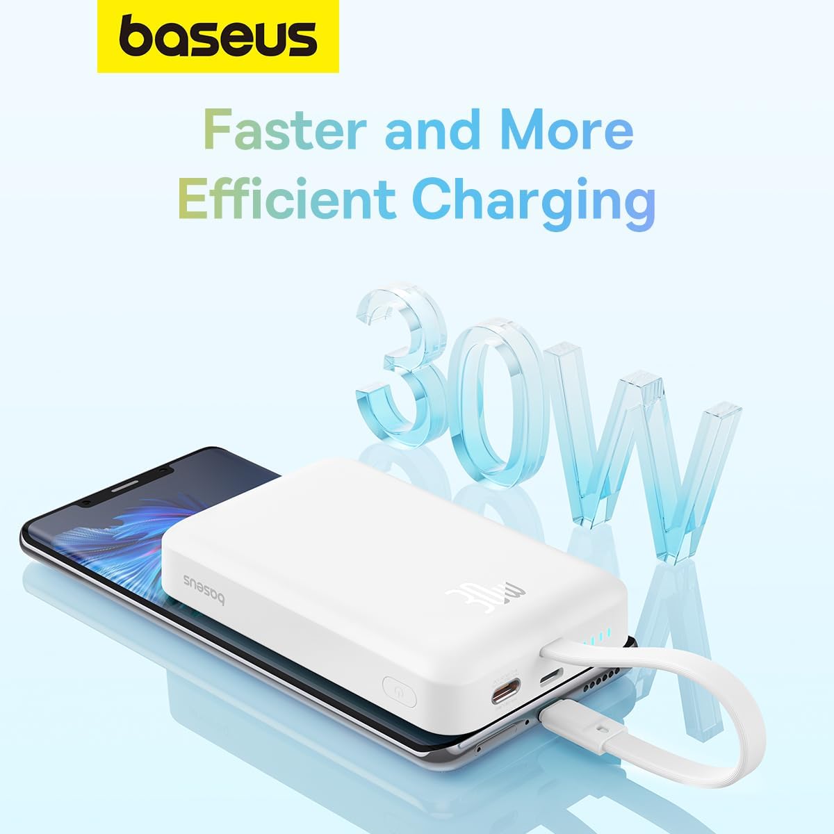 Външна безжична батерия Baseus Magnetic Mini, 10000mAh, 30W, PD + FQI, 1 x QI - 2 x USB-C, Бяла P1002210B223-00