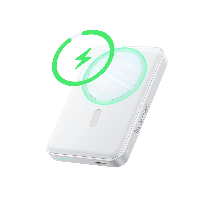 Безжичен външен акумулатор Baseus EnerFill FM11, 10000mAh, 30W, PD + FQI, 1 x QI - 1 x USB-C, бял