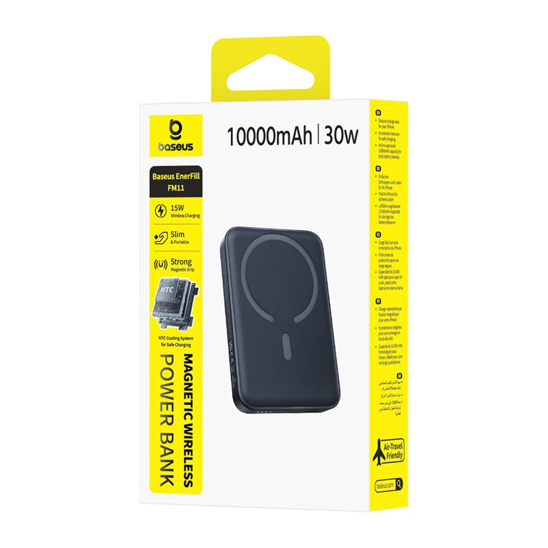 Безжичен външен акумулатор Baseus EnerFill FM11, 10000mAh, 30W, PD + FQI, 1 x QI - 1 x USB-C, Черен