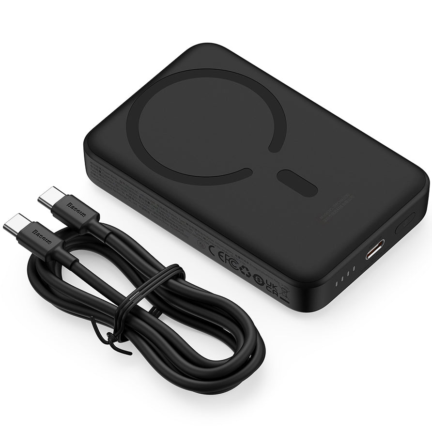 Магнитна мини безжична външна батерия Baseus, 10000mAh, 30W, PD + FQI, 1 x QI - 1 x USB-C, черна PPCX110201 