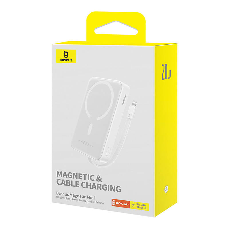 Външна безжична батерия Baseus Magnetic Mini, 10000mAh, 20W, PD + FQI, 1 x Lightning - 1 x QI - 1 x USB-C, Бяла P10022109223-00