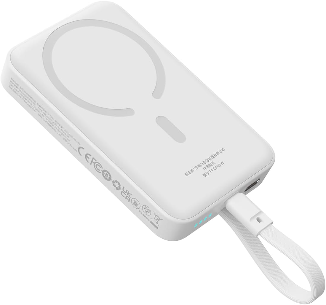 Външна безжична батерия Baseus Magnetic Mini, 10000mAh, 30W, PD + FQI, 1 x QI - 2 x USB-C, Бяла P1002210B223-00