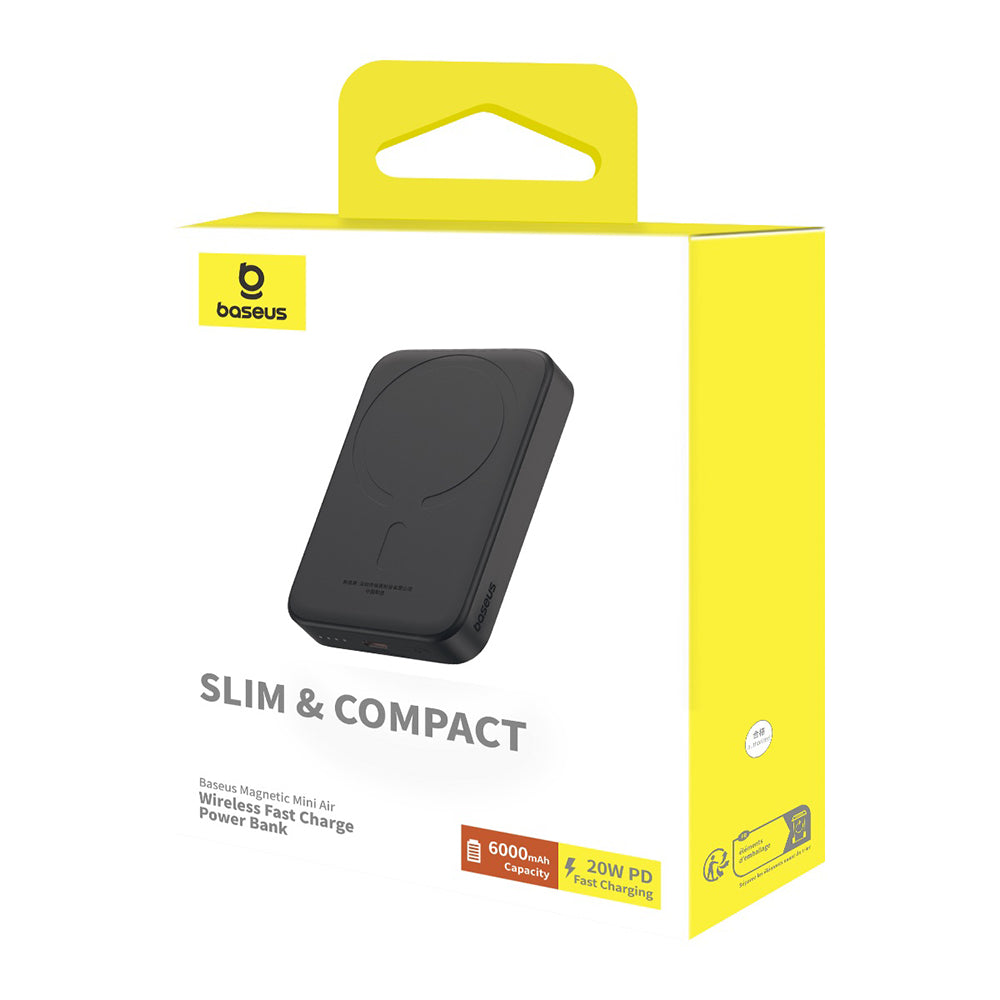 Външна батерия Wireless Baseus Mini Air, 6000mAh, 20W, PD + FQI, 1 x QI - 1 x USB-C, Черна P10059002113-00