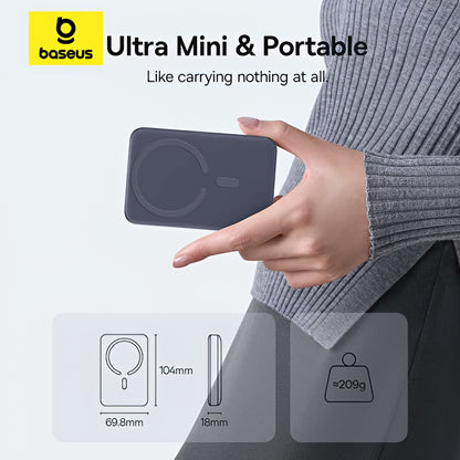 Външна батерия Wireless Baseus EnerFill FM11 Ultra-Mini, 10000mAh, 22.5W, PD + FQI, 1 x QI - 1 x USB-C, Сива E0026602