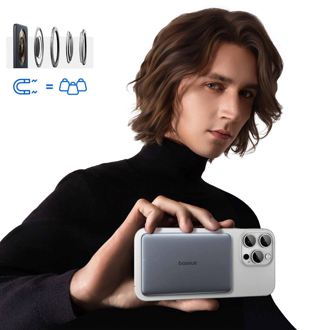 Външна батерия Wireless Baseus PicoGo AM41, 5000mAh, 20W, PD + FQI, 1 x QI - 1 x USB-C, Сива P1007680C813-00