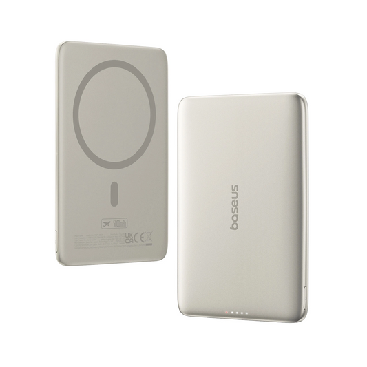 Външна батерия Wireless Baseus PicoGo AM41, 5000mAh, 20W, PD + FQI, 1 x QI - 1 x USB-C, Бежов