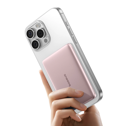 Външна батерия Wireless Baseus PicoGo AM41, 5000mAh, 20W, PD + FQI, 1 x QI - 1 x USB-C, Розова