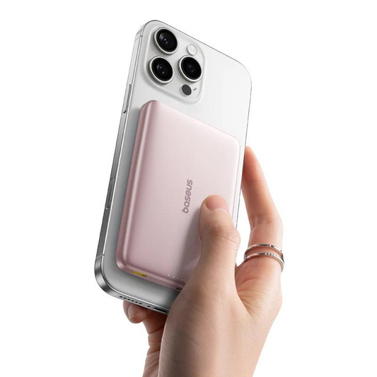 Външна батерия Wireless Baseus PicoGo AM41, 10000mAh, 27W, PD + FQI, 1 x QI - 1 x USB-C, Розов E0027202