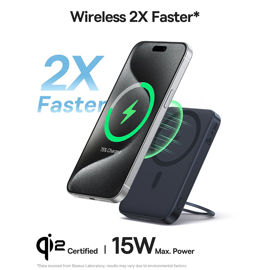 Външна батерия Wireless Baseus PicoGo, 5000mAh, 20W, PD + FQI, 1 x QI - 1 x USB-C, Черна P10076802123-00