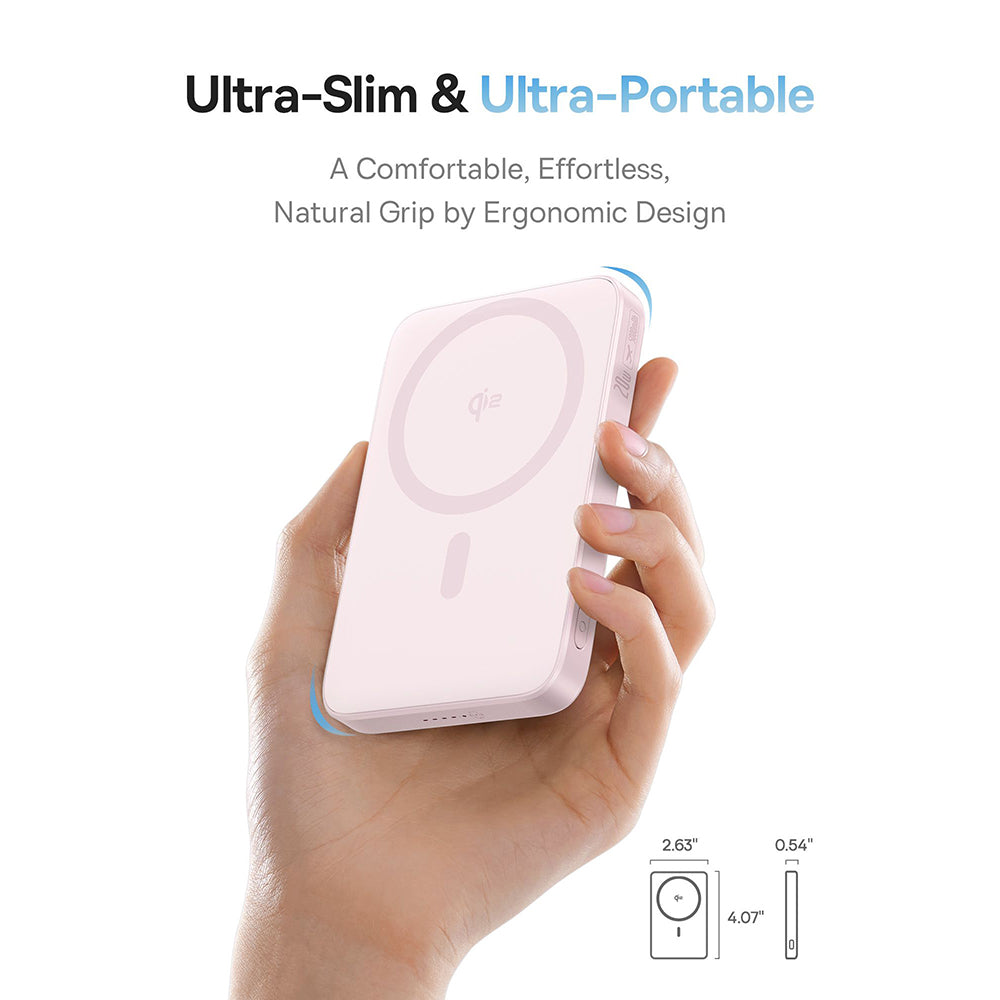 Външна батерия Wireless Baseus PicoGo, 5000mAh, 20W, PD + FQI, 1 x QI - 1 x USB-C, Розова P10076800413-00