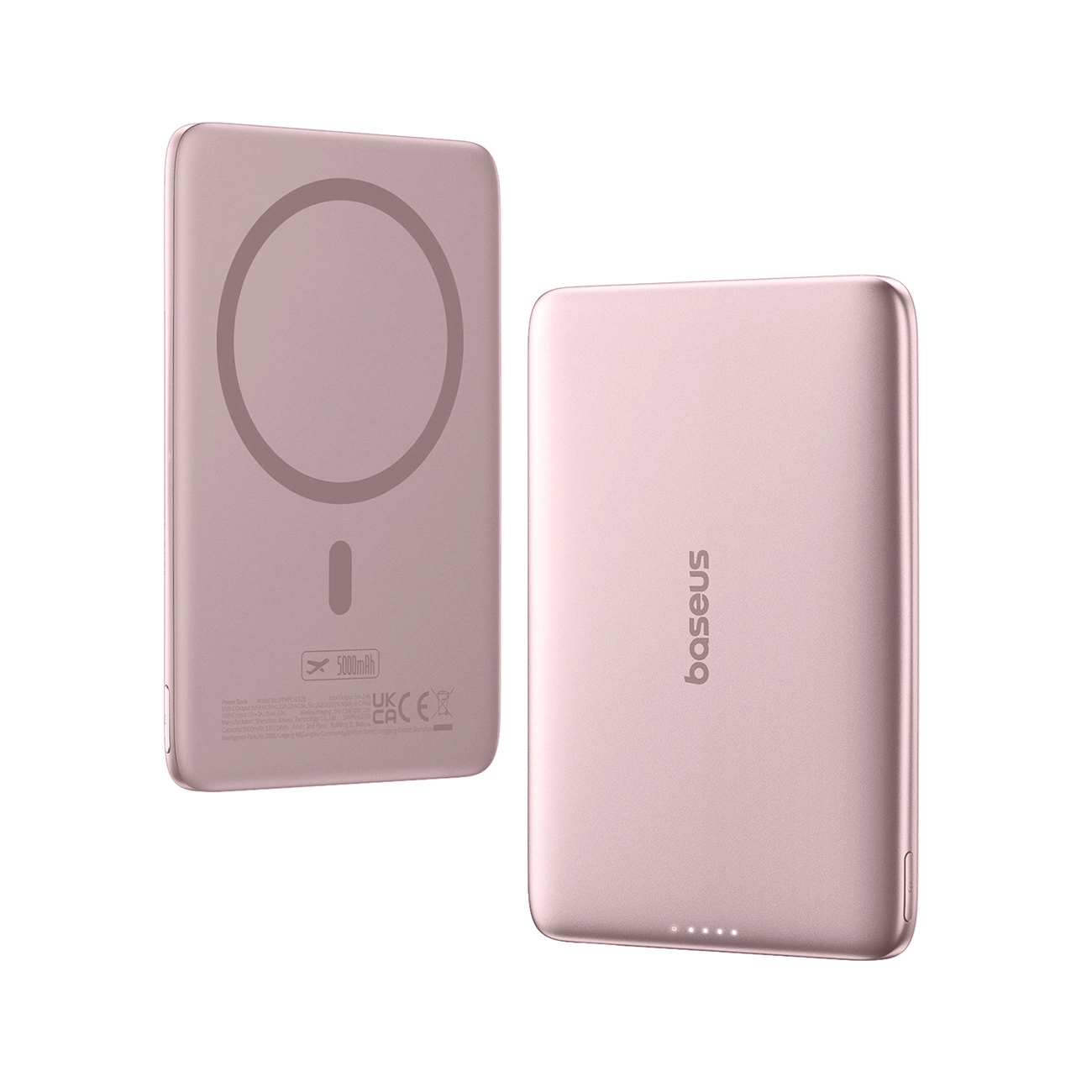 Външна батерия Wireless Baseus PicoGo AM41, 5000mAh, 20W, PD + FQI, 1 x QI - 1 x USB-C, Розова