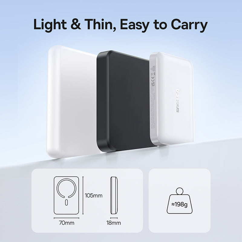 Безжичен външен акумулатор Baseus EnerFill FM11, 10000mAh, 30W, PD + FQI, 1 x QI - 1 x USB-C, бял