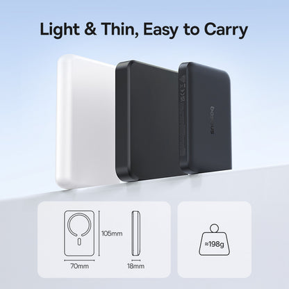 Безжичен външен акумулатор Baseus EnerFill FM11, 10000mAh, 30W, PD + FQI, 1 x QI - 1 x USB-C, Черен