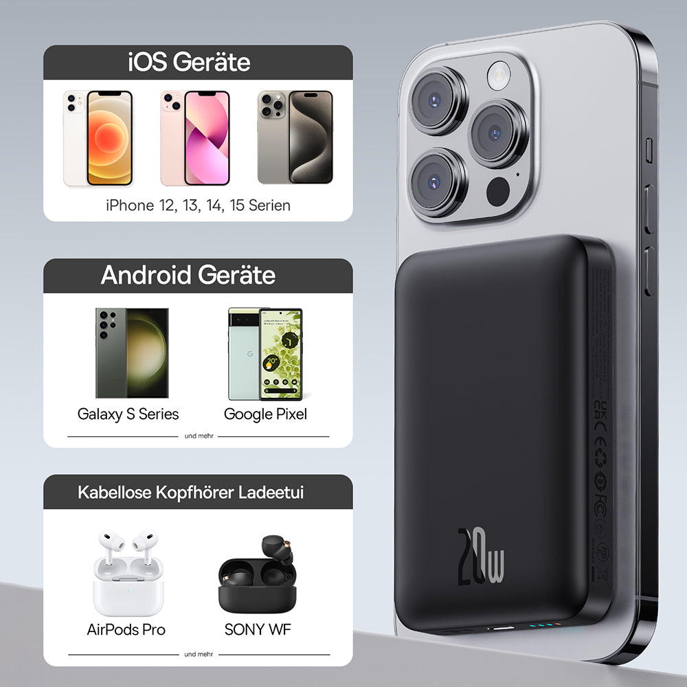 Външна батерия Wireless Baseus Magnetic Mini, 10000mAh, 20W, PD + FQI, 1 x QI - 1 x USB-C, Черна P10059001113-00