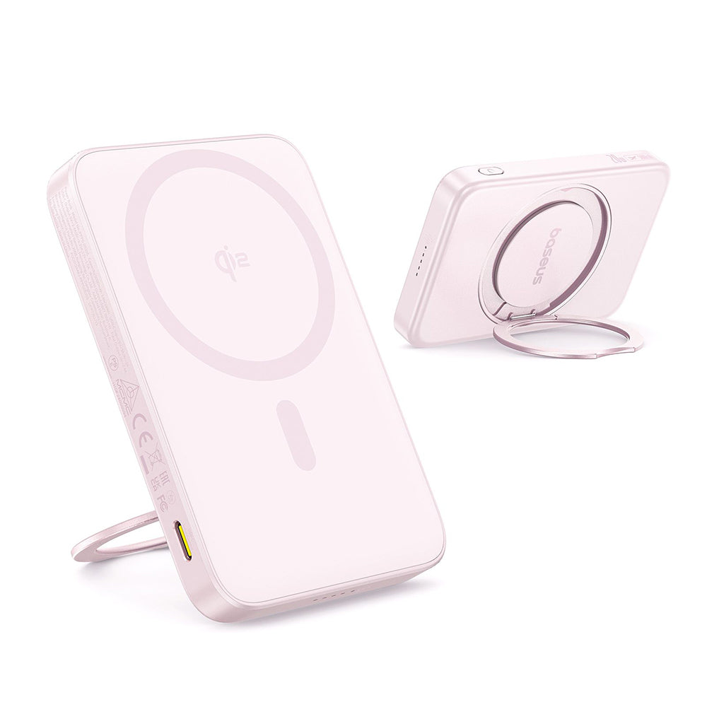 Външна батерия Wireless Baseus PicoGo, 5000mAh, 20W, PD + FQI, 1 x QI - 1 x USB-C, Розова P10076800413-00
