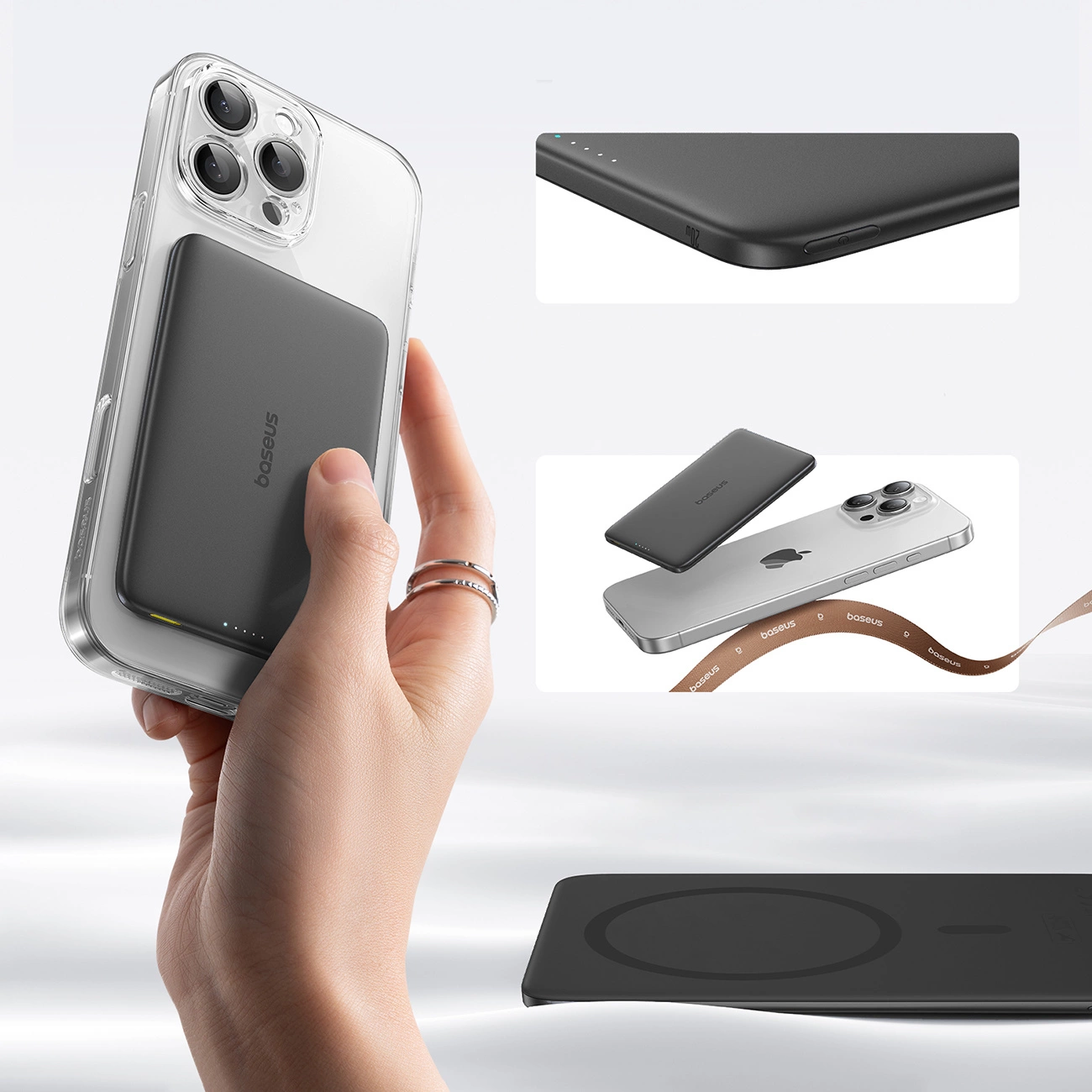 Външна батерия Wireless Baseus PicoGo AM41, 5000mAh, 20W, PD + FQI, 1 x QI - 1 x USB-C, Черна