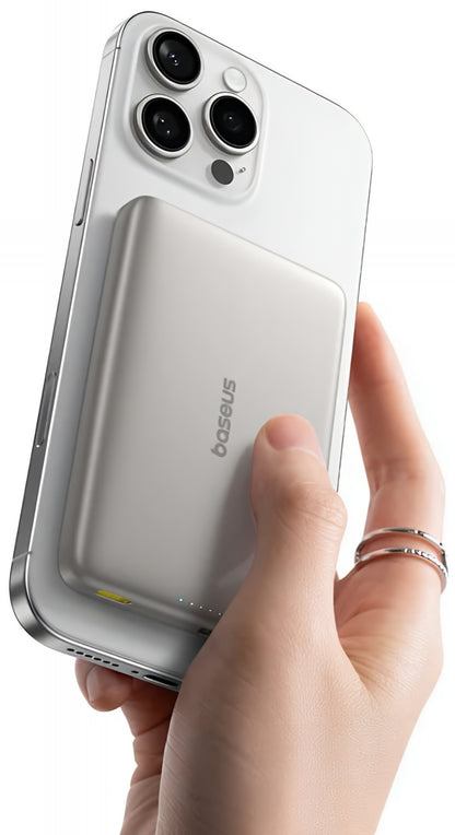 Външна батерия Wireless Baseus PicoGo AM41, 10000mAh, 27W, PD + FQI, 1 x QI - 1 x USB-C, Бежов E0027203