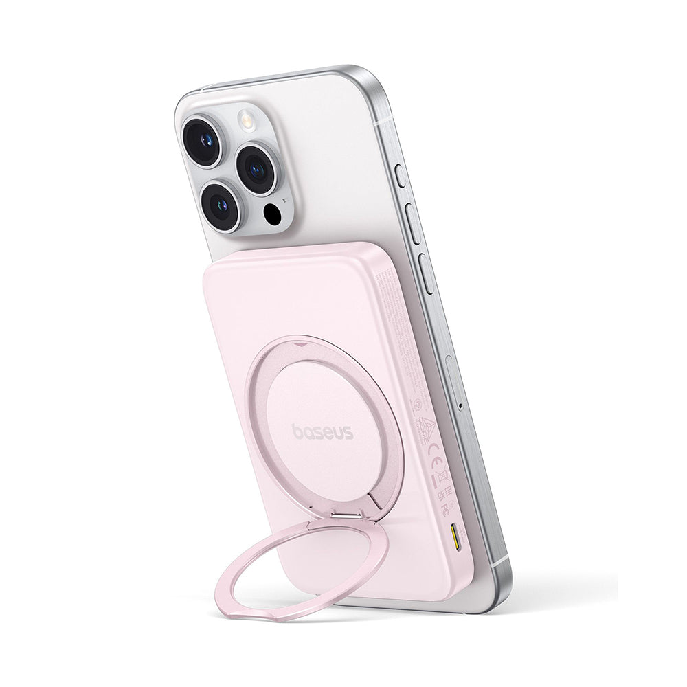 Външна батерия Wireless Baseus PicoGo, 5000mAh, 20W, PD + FQI, 1 x QI - 1 x USB-C, Розова P10076800413-00
