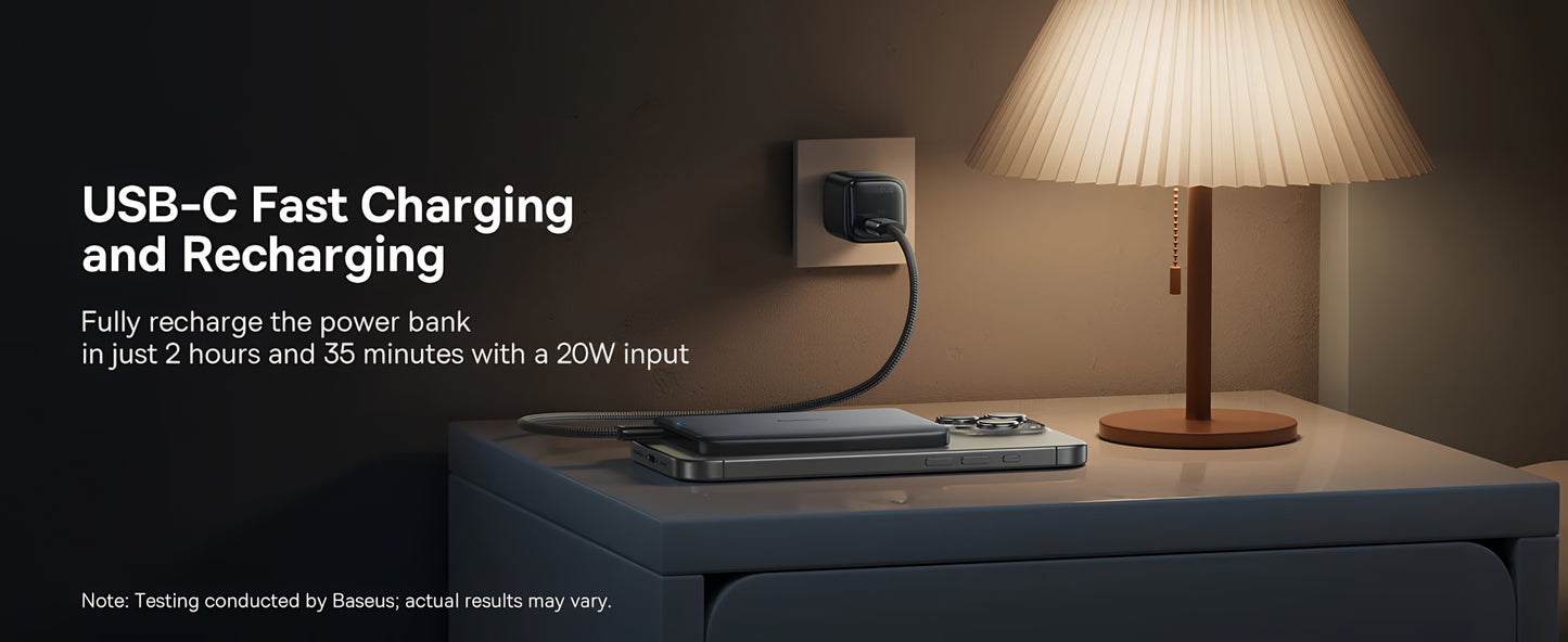Външна батерия Wireless Baseus PicoGo AM41, 10000mAh, 27W, PD + FQI, 1 x QI - 1 x USB-C, Бежов E0027203