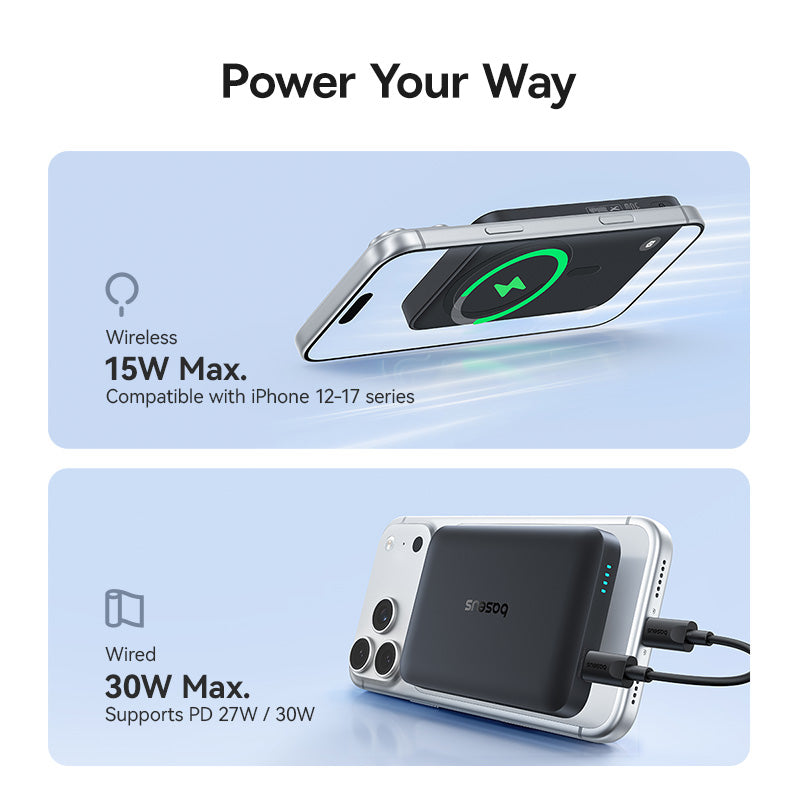 Безжичен външен акумулатор Baseus EnerFill FM11, 10000mAh, 30W, PD + FQI, 1 x QI - 1 x USB-C, Черен