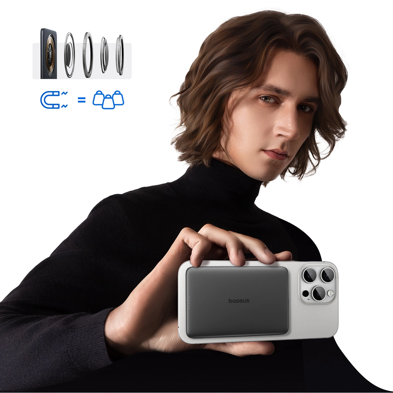 Външна батерия Wireless Baseus PicoGo AM41, 5000mAh, 20W, PD + FQI, 1 x QI - 1 x USB-C, Черна