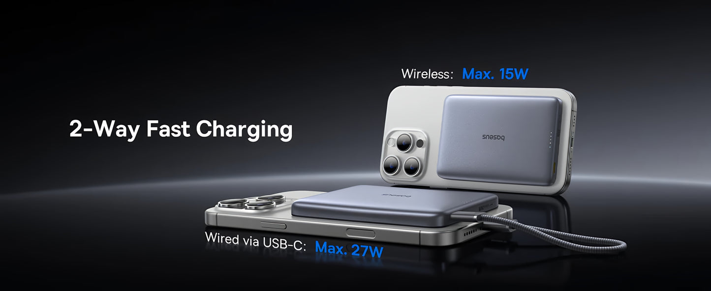 Външна батерия Wireless Baseus PicoGo AM41, 10000mAh, 27W, PD + FQI, 1 x QI - 1 x USB-C, Бежов E0027203