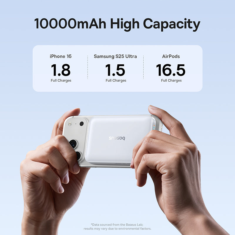Безжичен външен акумулатор Baseus EnerFill FM11, 10000mAh, 30W, PD + FQI, 1 x QI - 1 x USB-C, бял